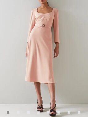LK Bennett Katerina Crepe Belted Midi Dress In Pin Pink